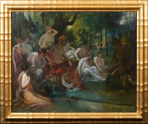  ORPHEUS & NUDE NYMPHS MAIDENS LANDSCAPE OIL PAINTING