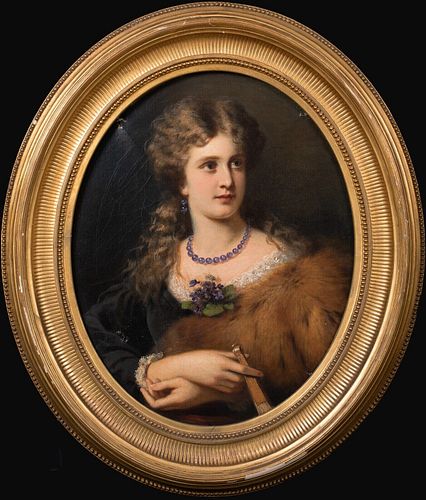 PORTRAIT OF A LADY WEARING A FUR OIL PAINTING