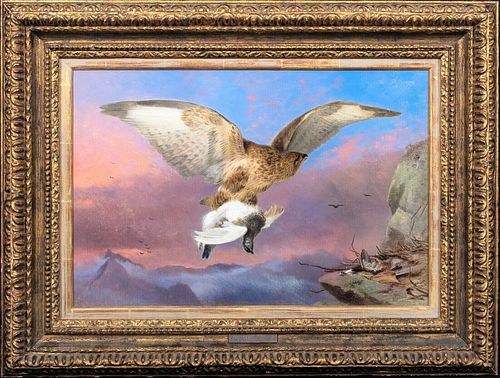  A BUZZARD WITH A PTAMIRGAN OIL PAINTING