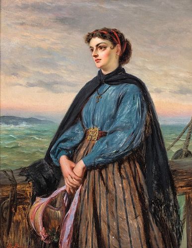 PORTRAIT OF A YOUNG LADY ON A SHIP OIL PAINTING