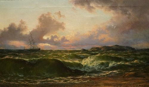  SCENE AFTER A STORM OFF THE COAST OIL PAINTING