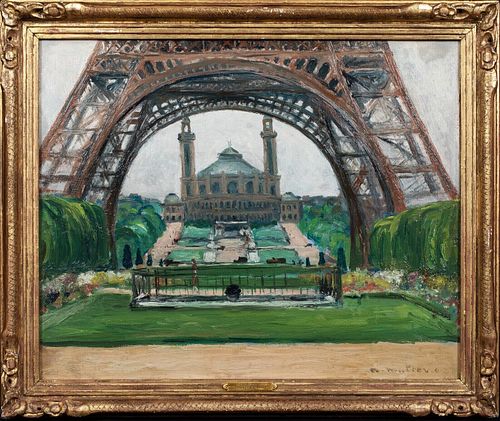 VIEW OF THE GARDENS OF THE EIFFEL TOWER, PARIS OIL PAINTING