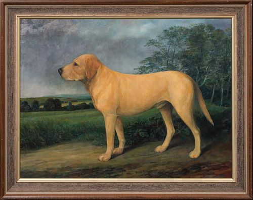 PORTRAIT OF "MAJOR" A YELLOW RETRIEVER DOG OIL PAINTING