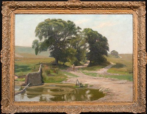 VIEW OF A DORSET WATERING HOLE OIL PAINTING