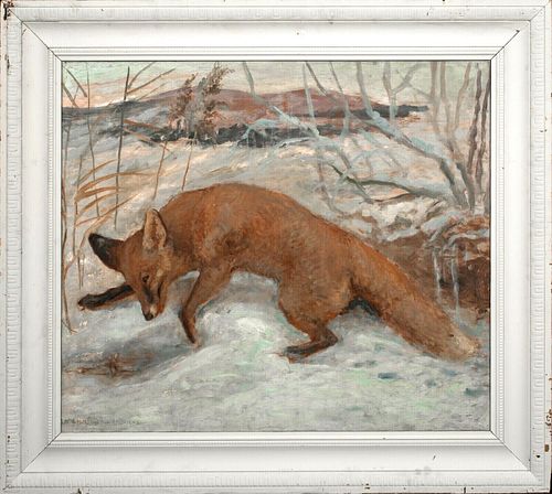 WINTER FOX IN THE SNOW OIL PAINTING