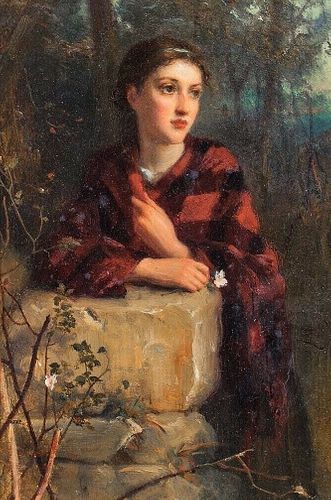 PORTRAIT OF A GIRL WAITING BY A WALL OIL PAINTING