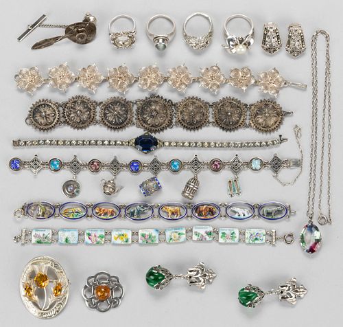 ANTIQUE / VINTAGE STERLING AND SILVER-TYPE JEWELRY, LOT OF 18