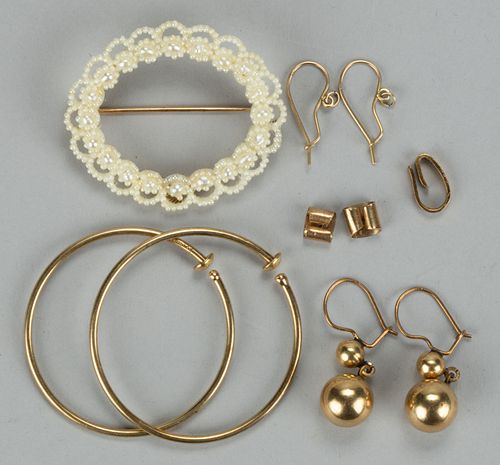 VINTAGE / CONTEMPORARY 14K YELLOW GOLD JEWELRY AND PARTS, LOT OF TEN
