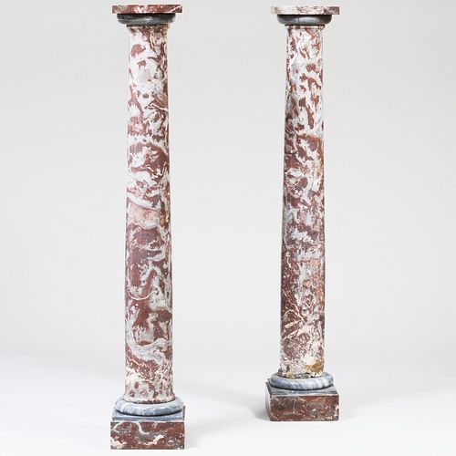 Pair of Neoclassical Style Red Veined Marble Columns