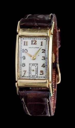 A 14 Karat Yellow Gold Wristwatch, Hamilton, Circa 1937,