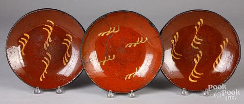 Three Pennsylvania redware plates, 19th c.