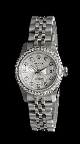 A Stainless Steel, White Gold and Diamond Ref. 179384 Datejust Wristwatch, Rolex, Circa 2011,