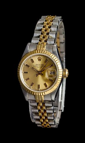 A Stainless Steel and 18 Karat Yellow Gold Ref. 69173 Oyster Perpetual Datejust Wristwatch, Rolex, Circa 1984,