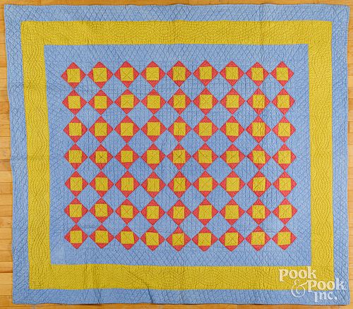 Economy block patchwork quilt, ca. 1900