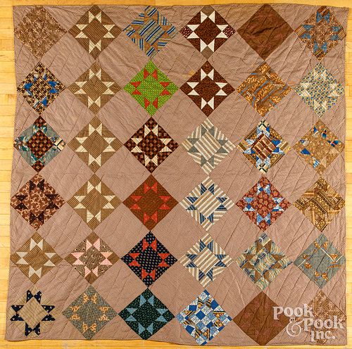 Two similar eight-point star patchwork quilts