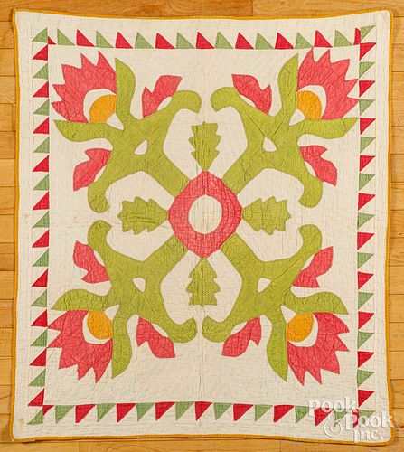Floral appliqué cradle quilt, 19th c.