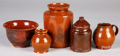 Five pieces of Pennsylvania redware, 19th c.