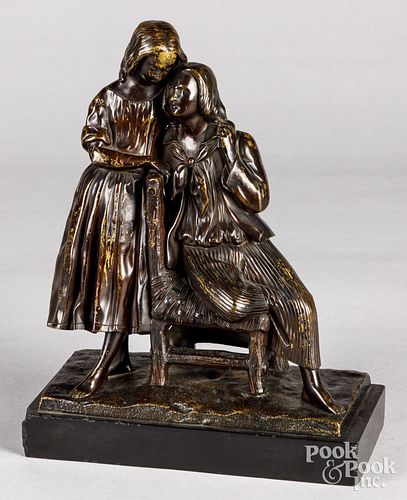 Bronze of a young man and woman, 19th c.
