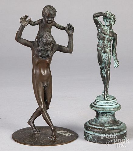 Two bronze figures, one signed Peterich