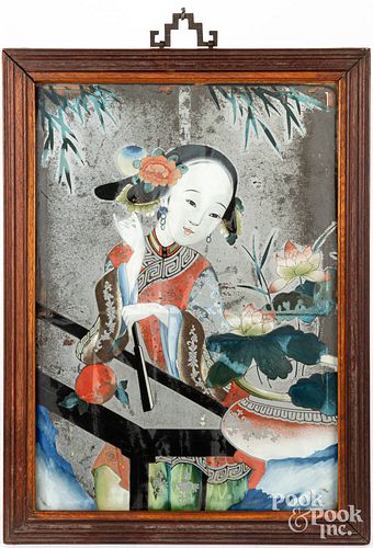 Chinese reverse painted panel, 19th c.