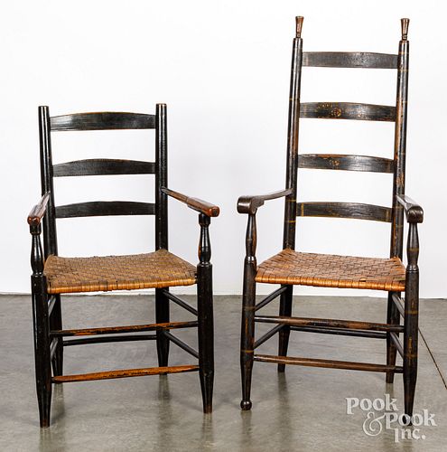 Two painted ladderback chairs, 18th/19th c.