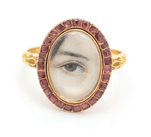 A Georgian Gold and Garnet Lover's Eye Ring, 2.70 dwts.