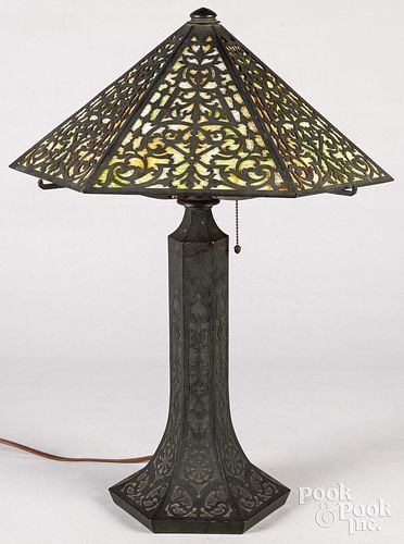 Slag glass table lamp, early 20th c.