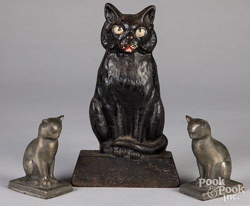 Painted cast iron cat doorstop and bookends