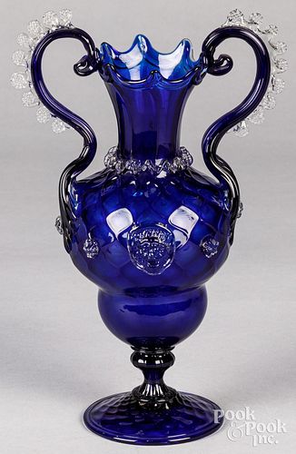 Quilted cobalt glass vase