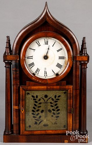 Mahogany double steeple mantel clock