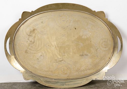 Large engraved brass tray