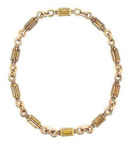 An Etruscan Revival Bicolor Gold Chain Necklace, 26.70 dwts.