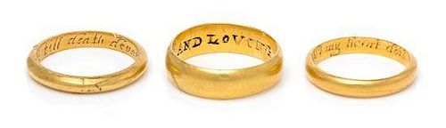 A Collection of 18th Century Yellow Gold Posy Rings, 9.80 dwts.