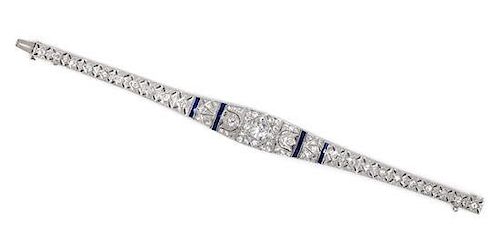 An Edwardian Platinum, Diamond and Sapphire Bracelet, 15.60 dwts.