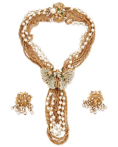 A Miriam Haskell necklace and earrings