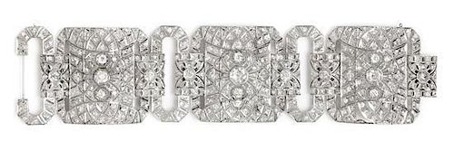 An Art Deco Platinum and Diamond Bracelet, 55.30 dwts.