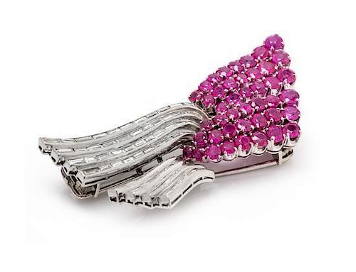 A Pair of Platinum, Ruby and Diamond Clip Brooches, Drayson London, 18.70 dwts.