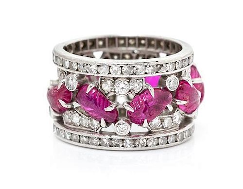 An Art Deco Platinum, Ruby and Diamond Ring, 5.40 dwts.