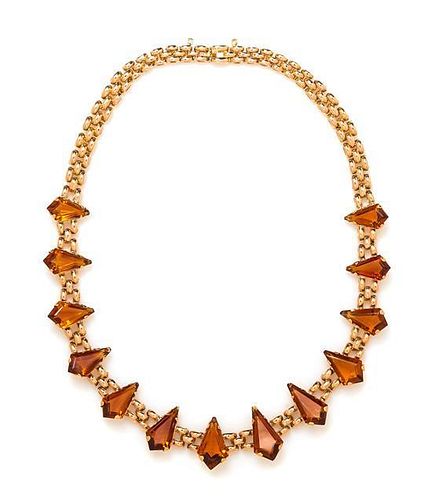 An 18 Karat Rose Gold and Citrine Necklace, 40.60 dwts.