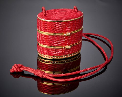 A Judith Leiber red crystal tiered minaudiere