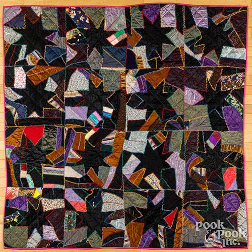Silk crazy quilt, early 20th c.