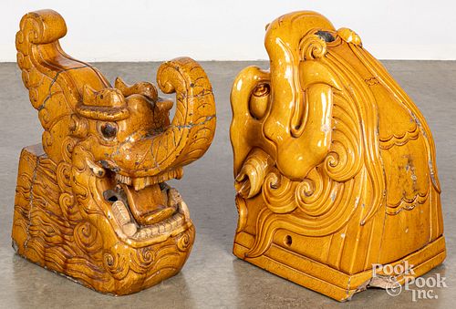 Two Chinese pottery water spouts