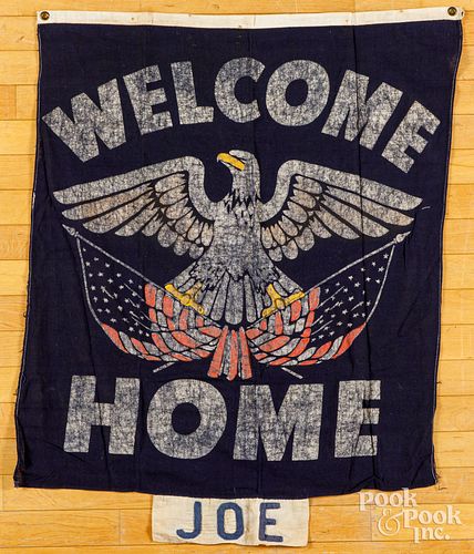 WWII printed cotton Welcome Home banner, ca. 1945