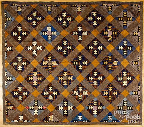 Wild goose chase silk patchwork quilt, 19th c.