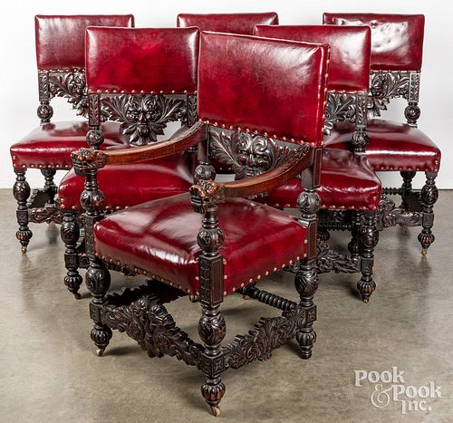 Set of six Gothic revival mahogany dining chairs