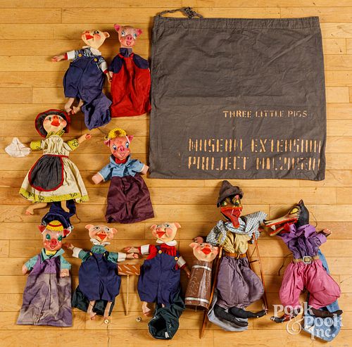 Ten WPA project papier-mâché puppets