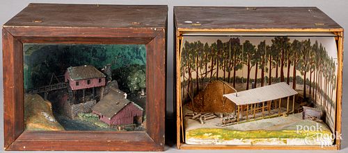 Two WPA project dioramas in plywood cases