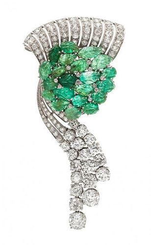 * A Platinum, Emerald and Diamond Brooch, 22.90 dwts.