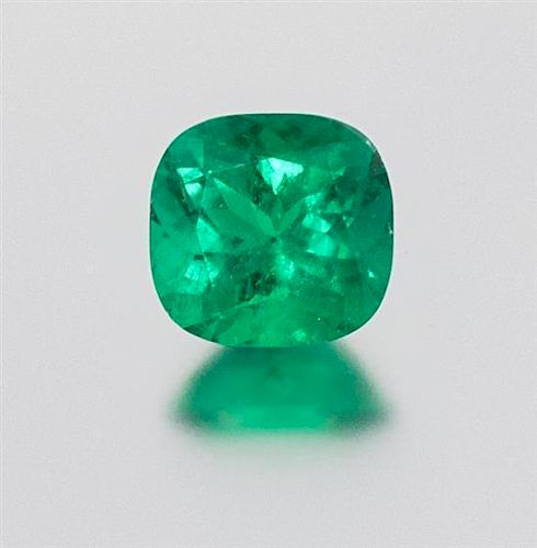 A 6.56 Carat Cushion Cut Colombian Emerald,
