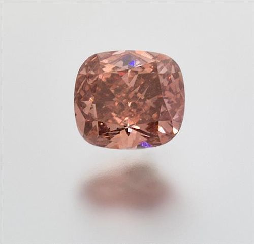 A 0.83 Carat Cushion Cut Fancy Deep Orangy Pink Diamond,
